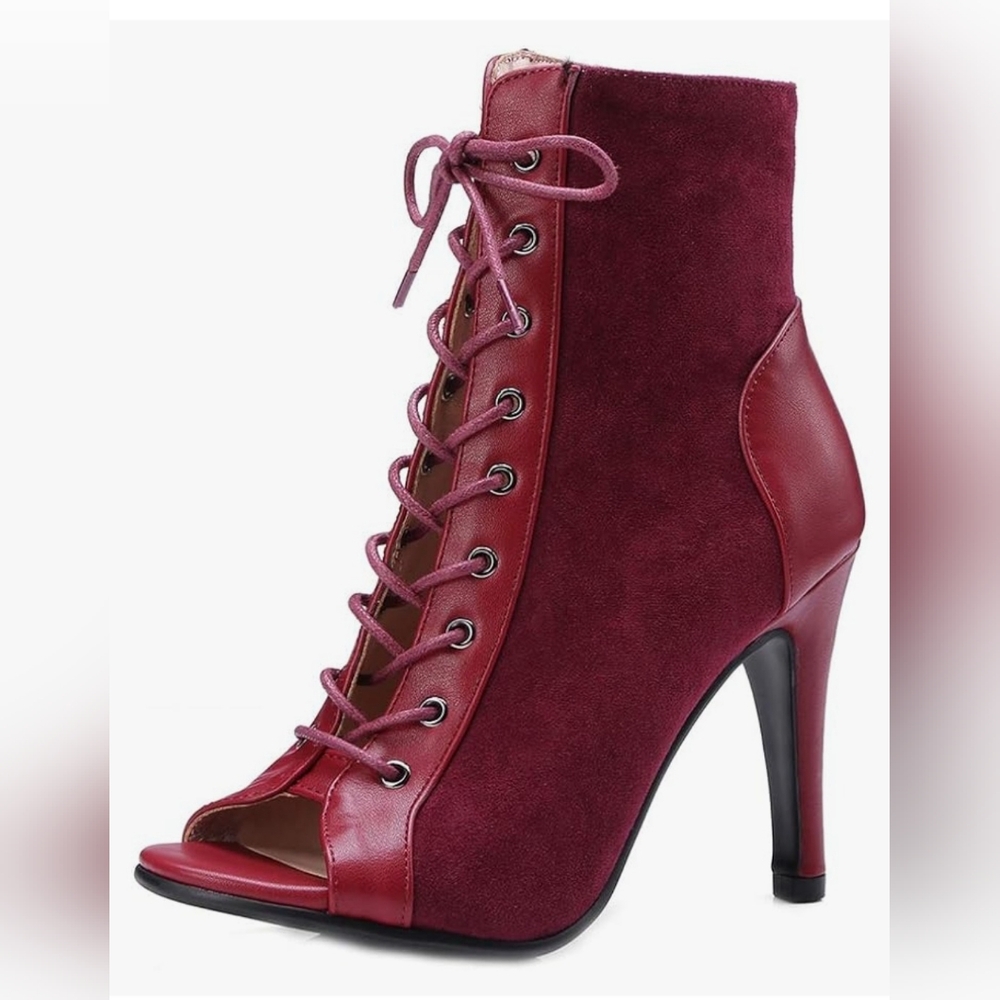 MIOKE Women's Peep Toe Dance Stilettos High Heels Lace Up Red Size 8